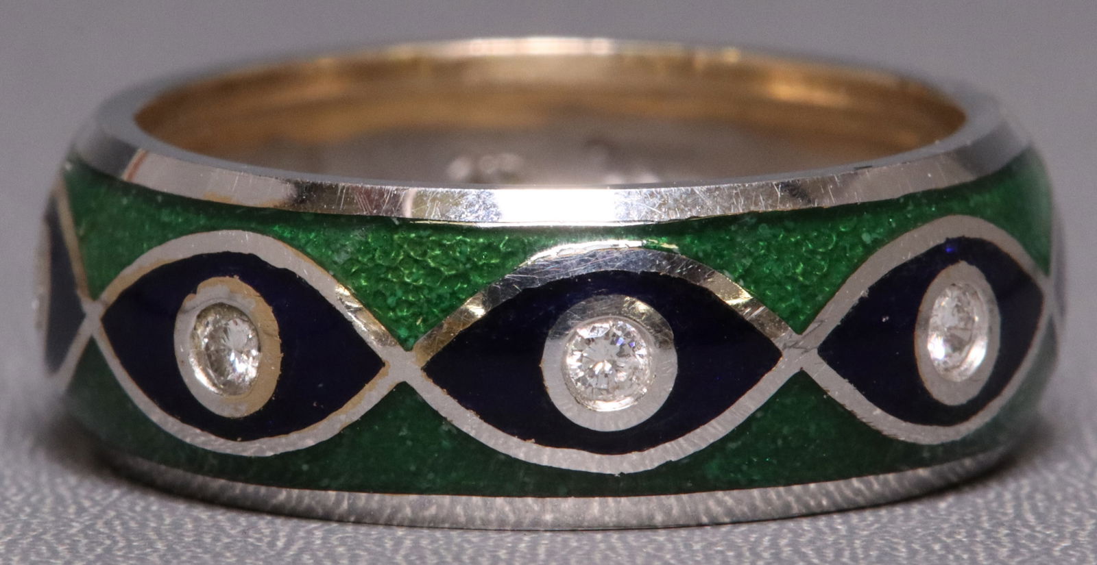 ESTATE SUSY MOR 18KT GOLD DIAMOND & ENAMEL RING (1 of 4)