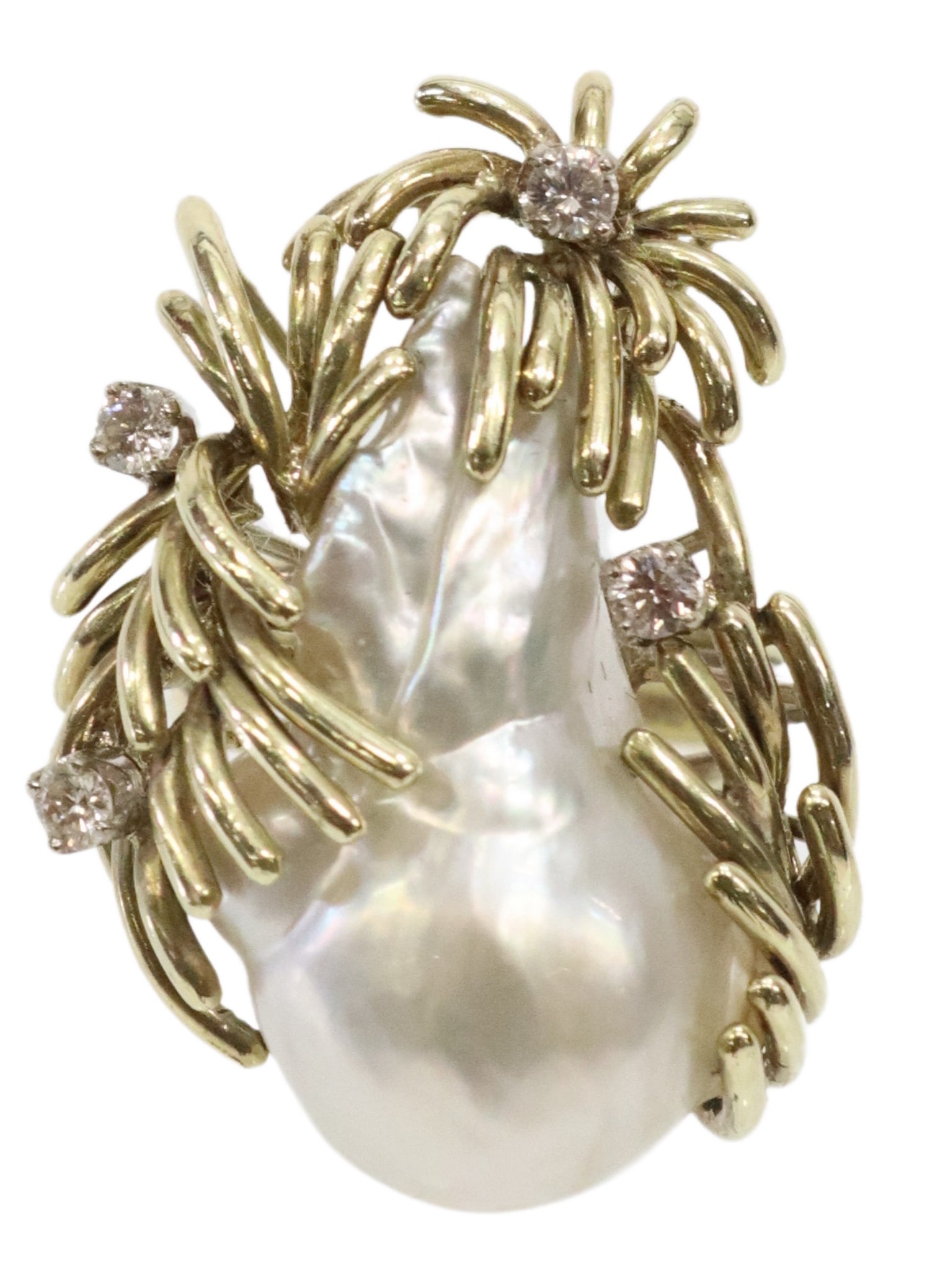 ESTATE 14KT YG BAROQUE PEARL & DIAMOMD RING (1 of 6)