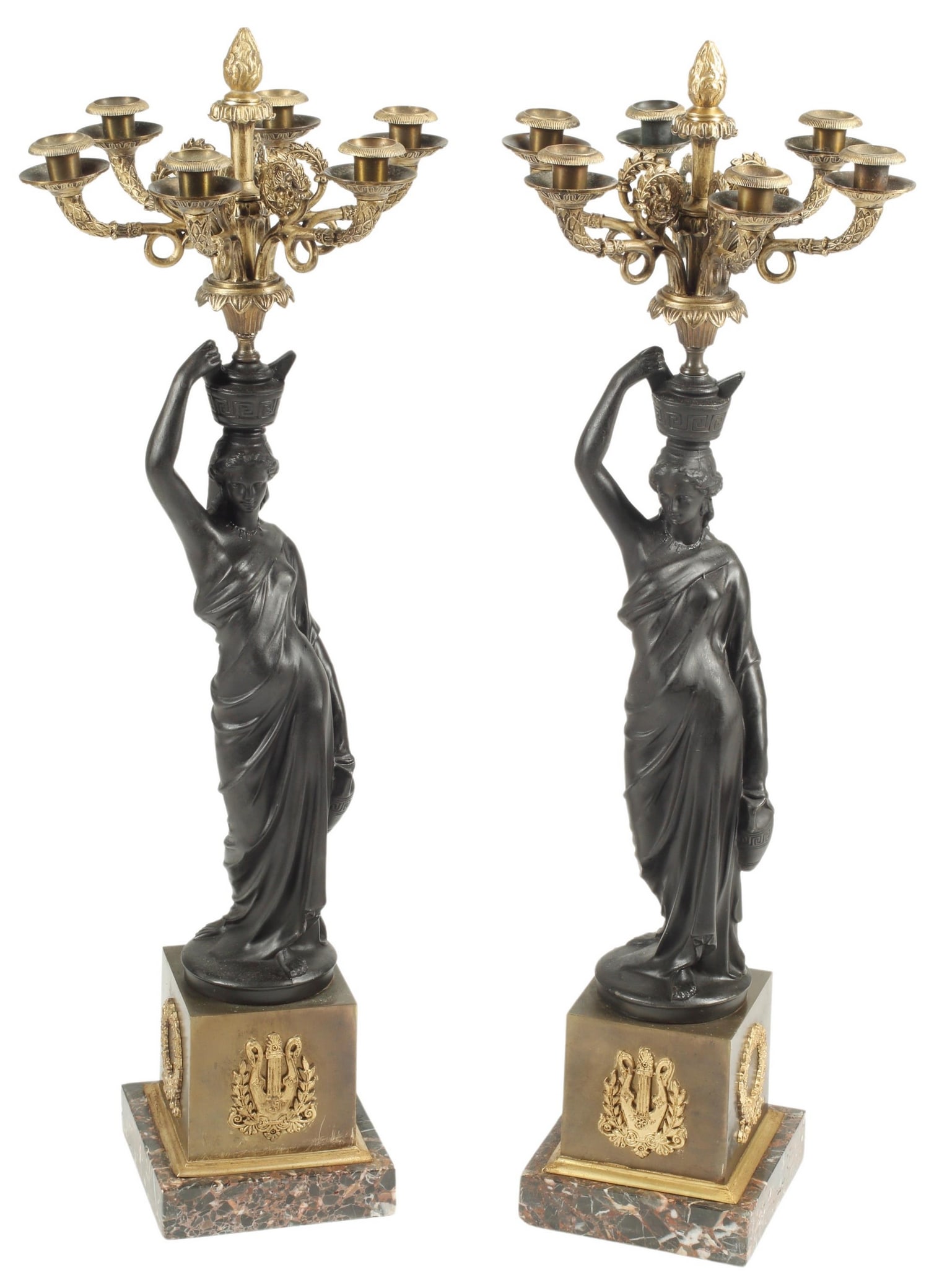 (2) EMPIRE STYLE BRONZE FIGURAL CANDELABRA (1 of 4)
