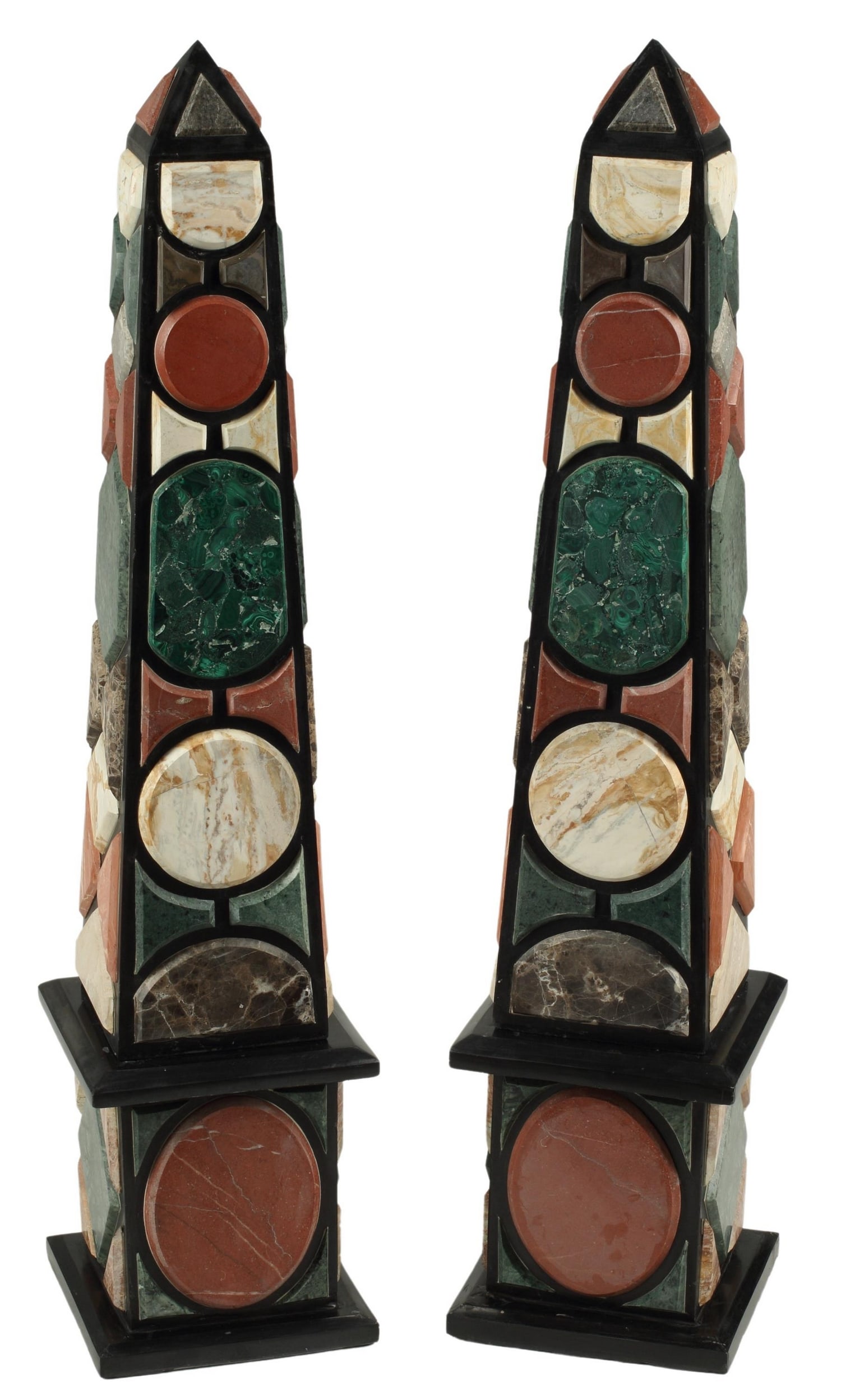 (2) SPECIMEN MARBLE INLAID OBELISKS, 41"H (1 of 4)