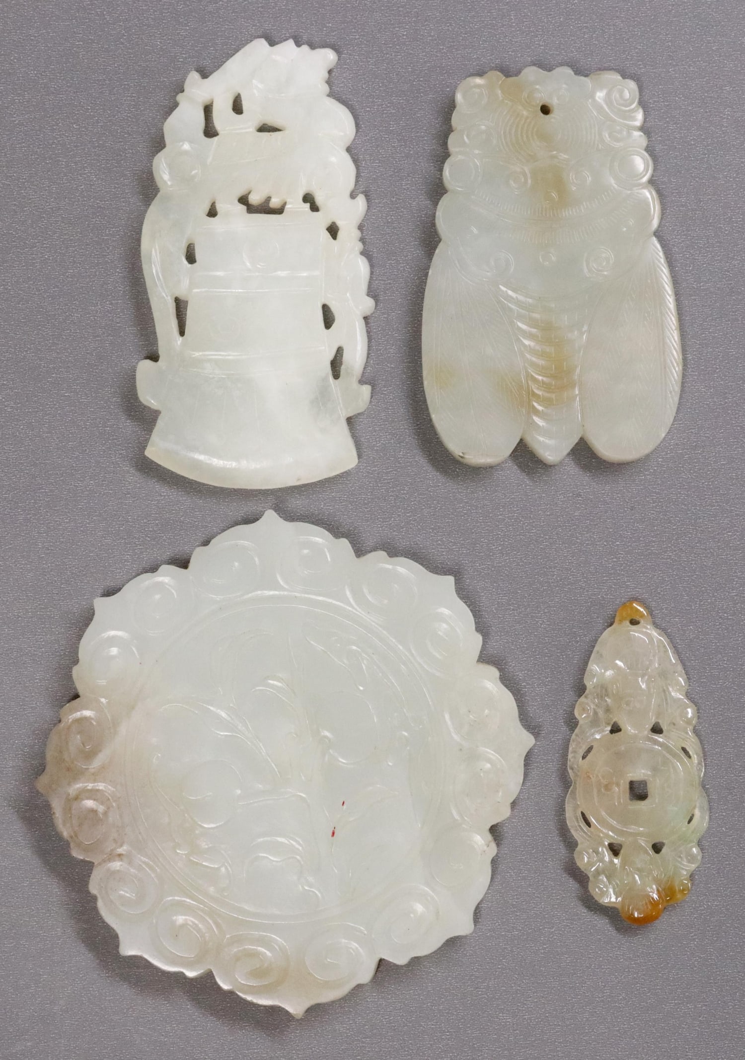 4) CHINESE JADE FLORIFORM BUTTON & PENDANT PLAQUES (1 of 2)