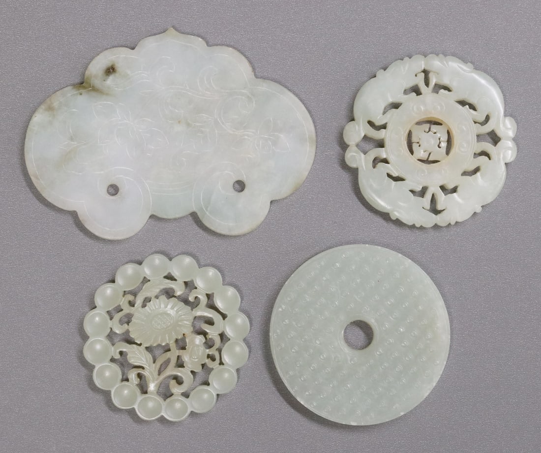 (4) CHINESE CARVED JADE PLAQUES & BI DISC (1 of 4)