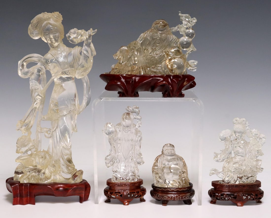 (5) CHINESE ROCK CRYSTAL CABINET FIGURES ON BASES (1 of 5)