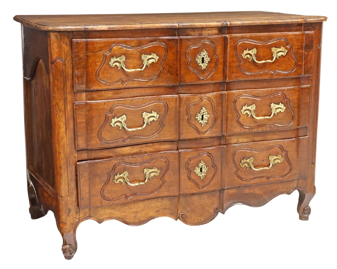 FRENCH LOUIS XV STYLE WALNUT COMMODE EN ARBALETE (1 of 5)