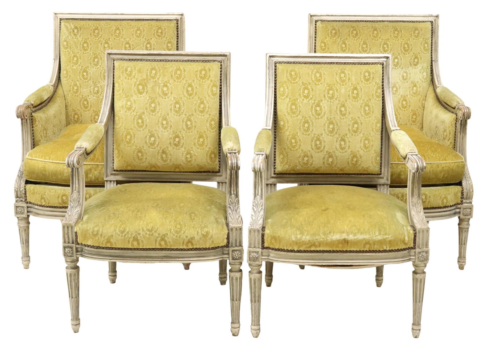 (4) FRENCH LOUIS XVI STYLE UPHOLSTERED ARMCHAIRS (1 of 3)