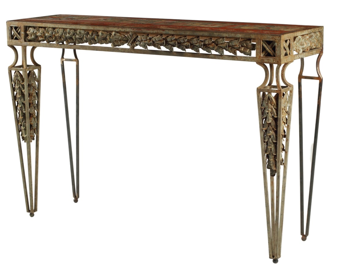 IRON CONSOLE TABLE WITH CHINOISERIE LACQUER TOP (1 of 4)