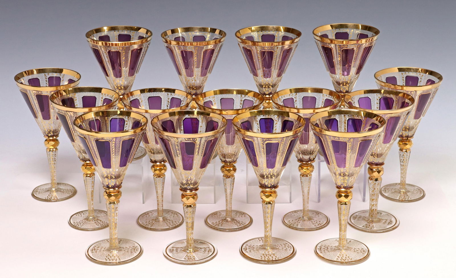 (15) MOSER (ATTRIB) AMETHYST CABOCHON STEMWARE (1 of 3)