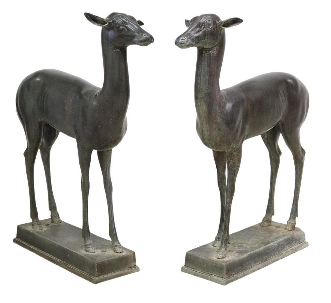 (2) PATINATED BRONZE FAWNS AFTER THE ROMAN ANTIQUE (1 of 4)