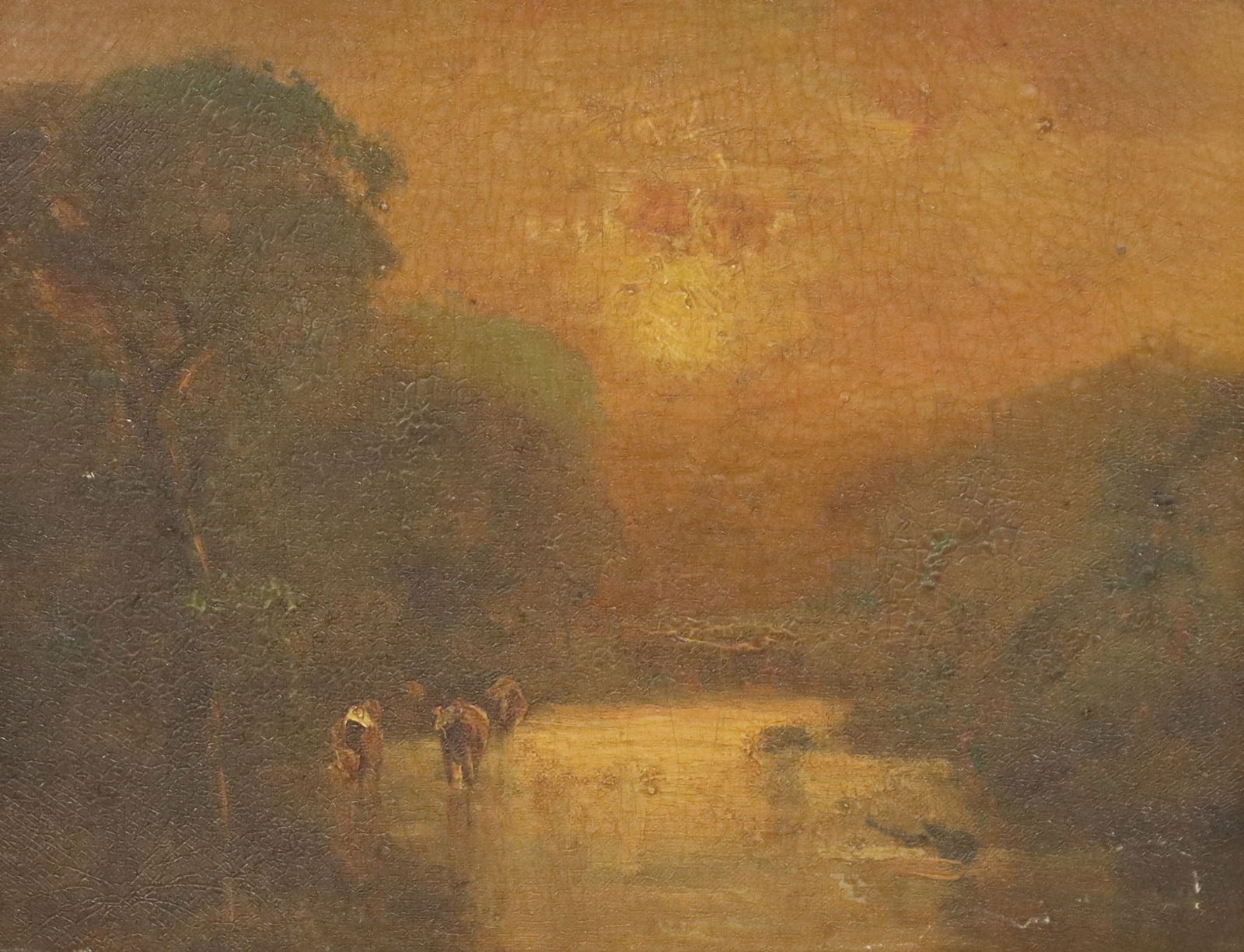 GEORGE INNESS (ATTRIB) PAINTING CATTLE WATERING (1 of 3)