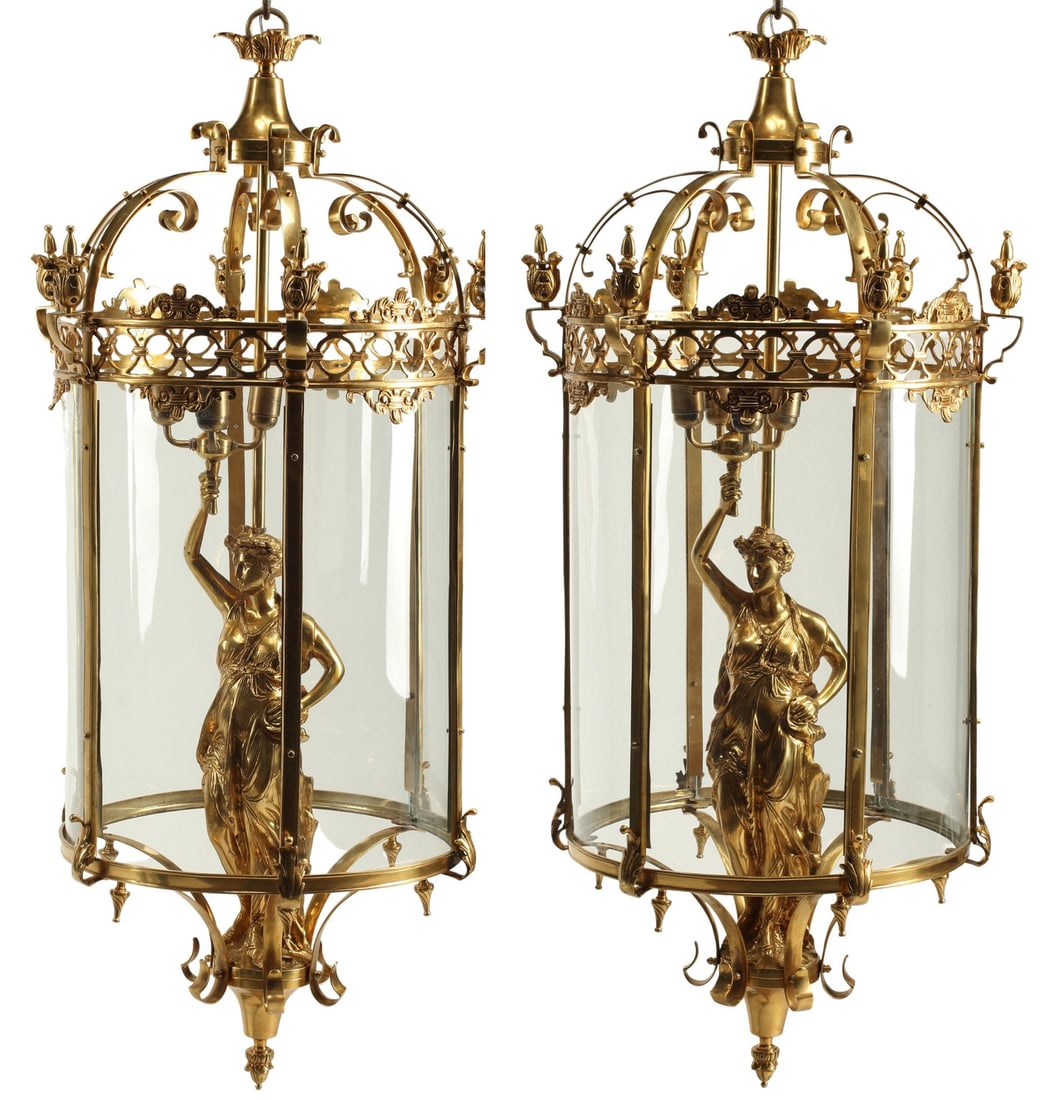 (2) LOUIS XV STYLE ORMOLU FIGURAL LANTERNS, 50"H (1 of 7)