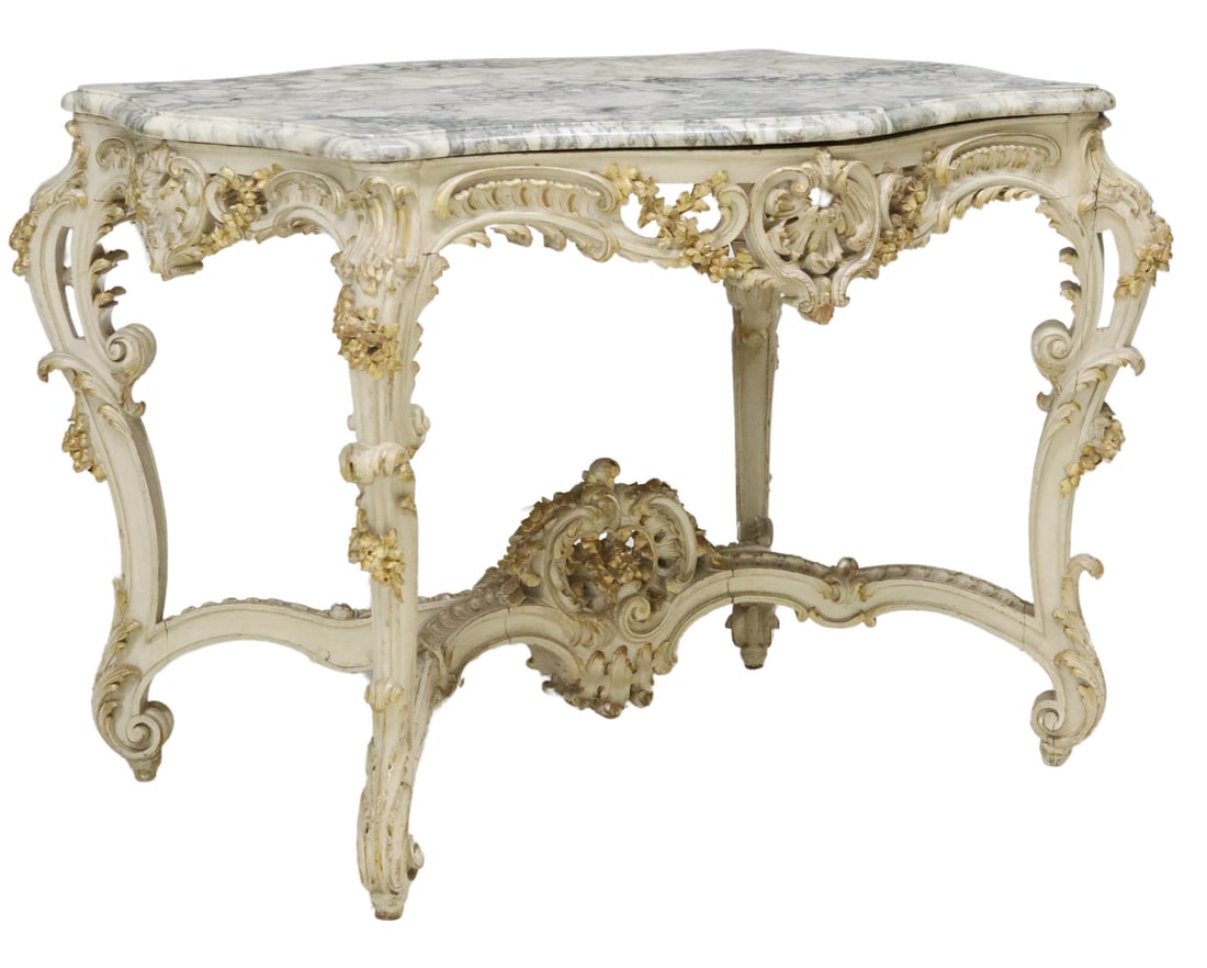 LOUIS XV STYLE MARBLE-TOP PARCEL-GILT SALON TABLE (1 of 5)