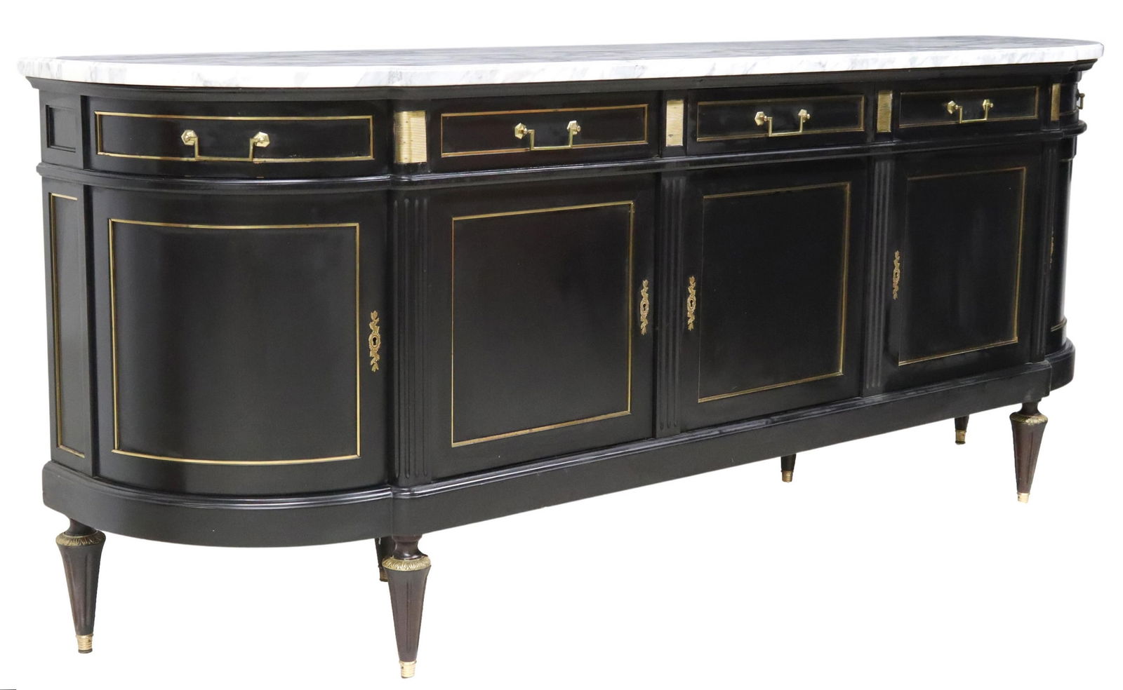 FRENCH LOUIS XVI STYLE MARBLE-TOP BLACK SIDEBOARD (1 of 6)