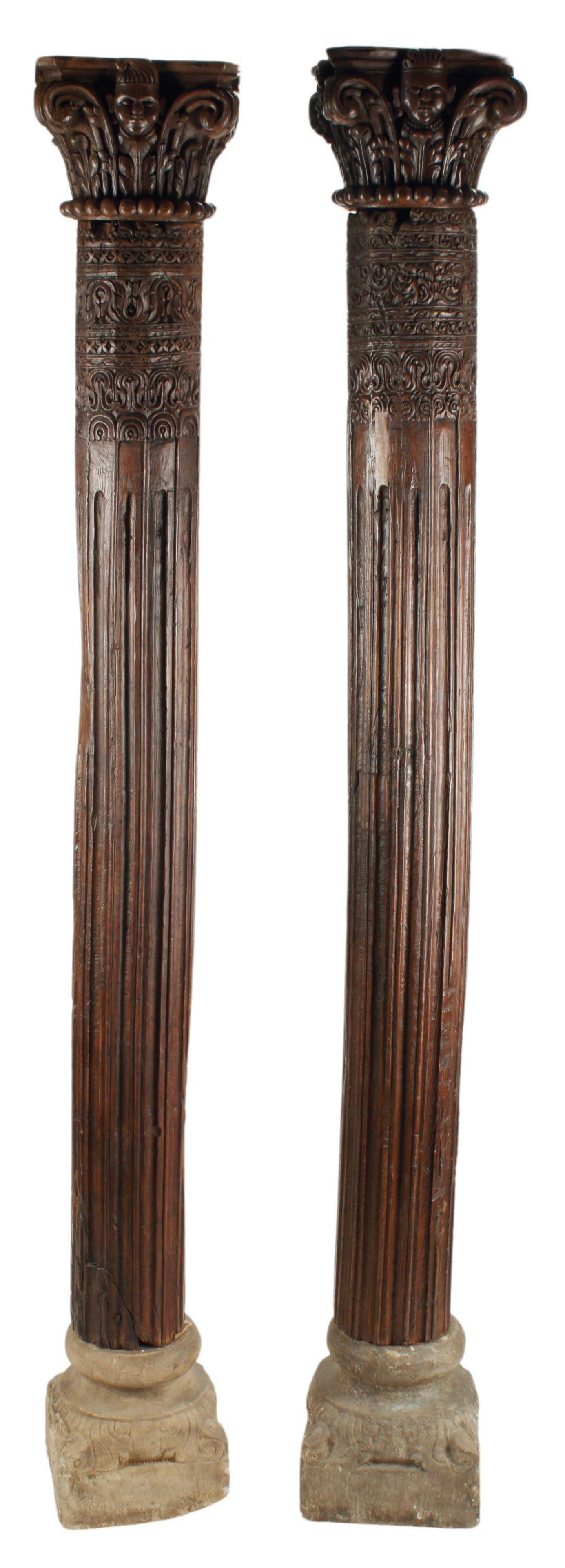 (2) WOOD FLUTED COLUMNS ON STONE BASES, 113"H (1 of 5)