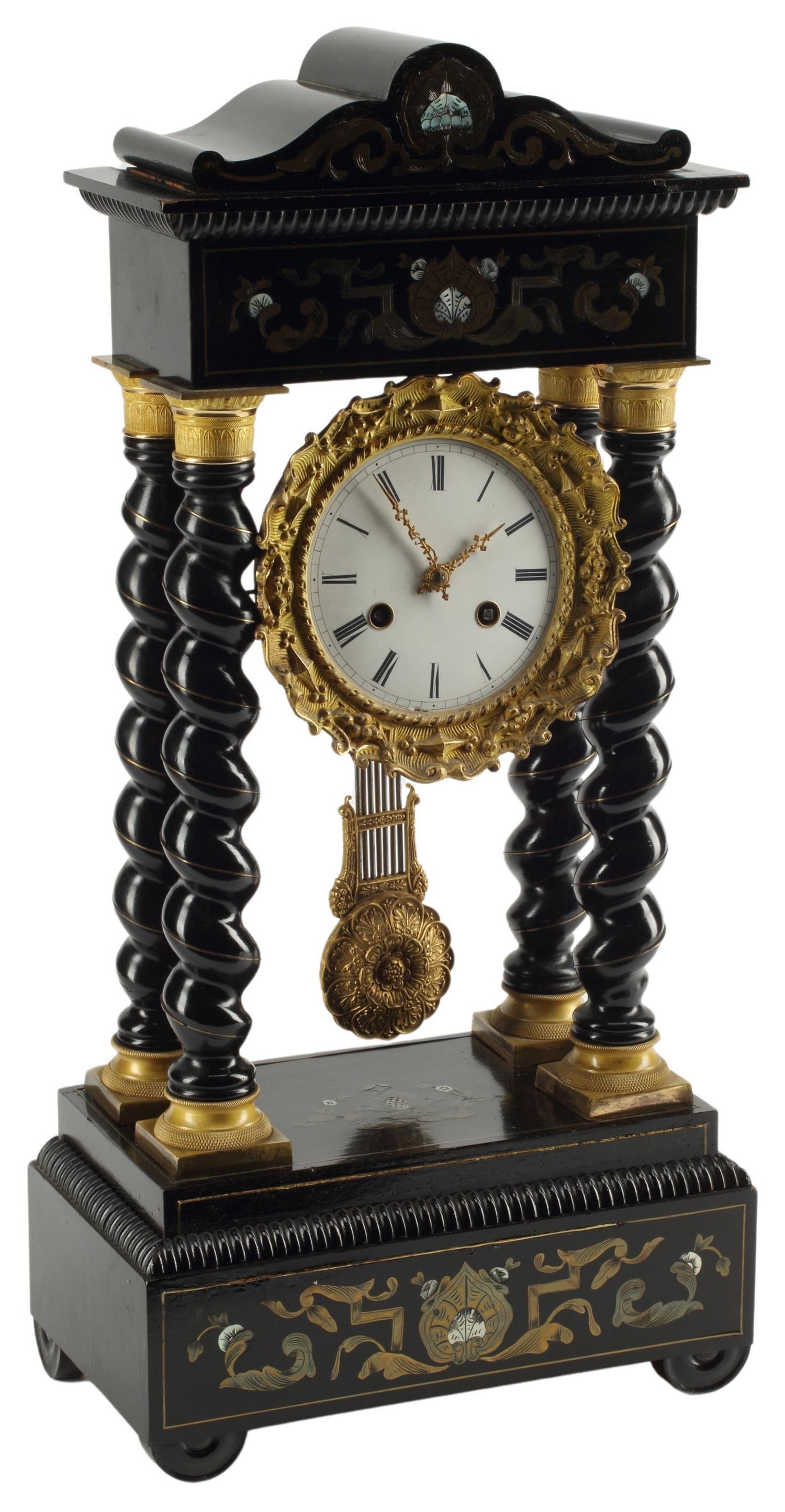 FRENCH NAPOLEON III PERIOD EBONIZED PORTICO CLOCK (1 of 4)