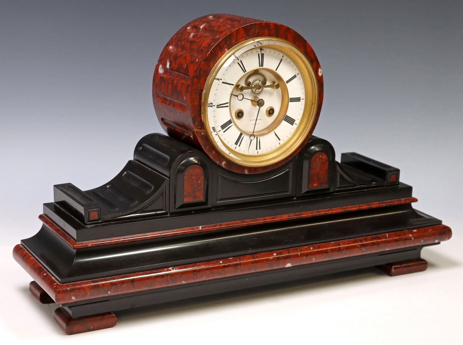 FRENCH NAPOLEON III RED MARBLE SLATE MANTEL CLOCK (1 of 6)
