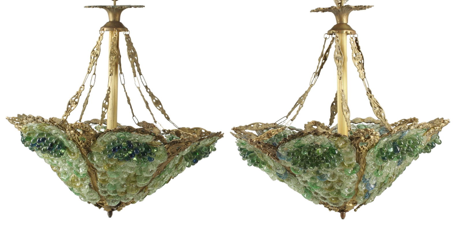 (2) BRONZE & GLASS GRAPES & FLOWERS CEILING LIGHTS (1 of 4)