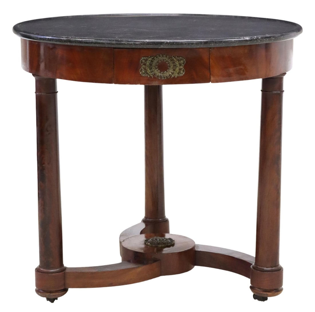 FRENCH EMPIRE STYLE MARBLE-TOP MAHOGANY GUERIDON (1 of 4)