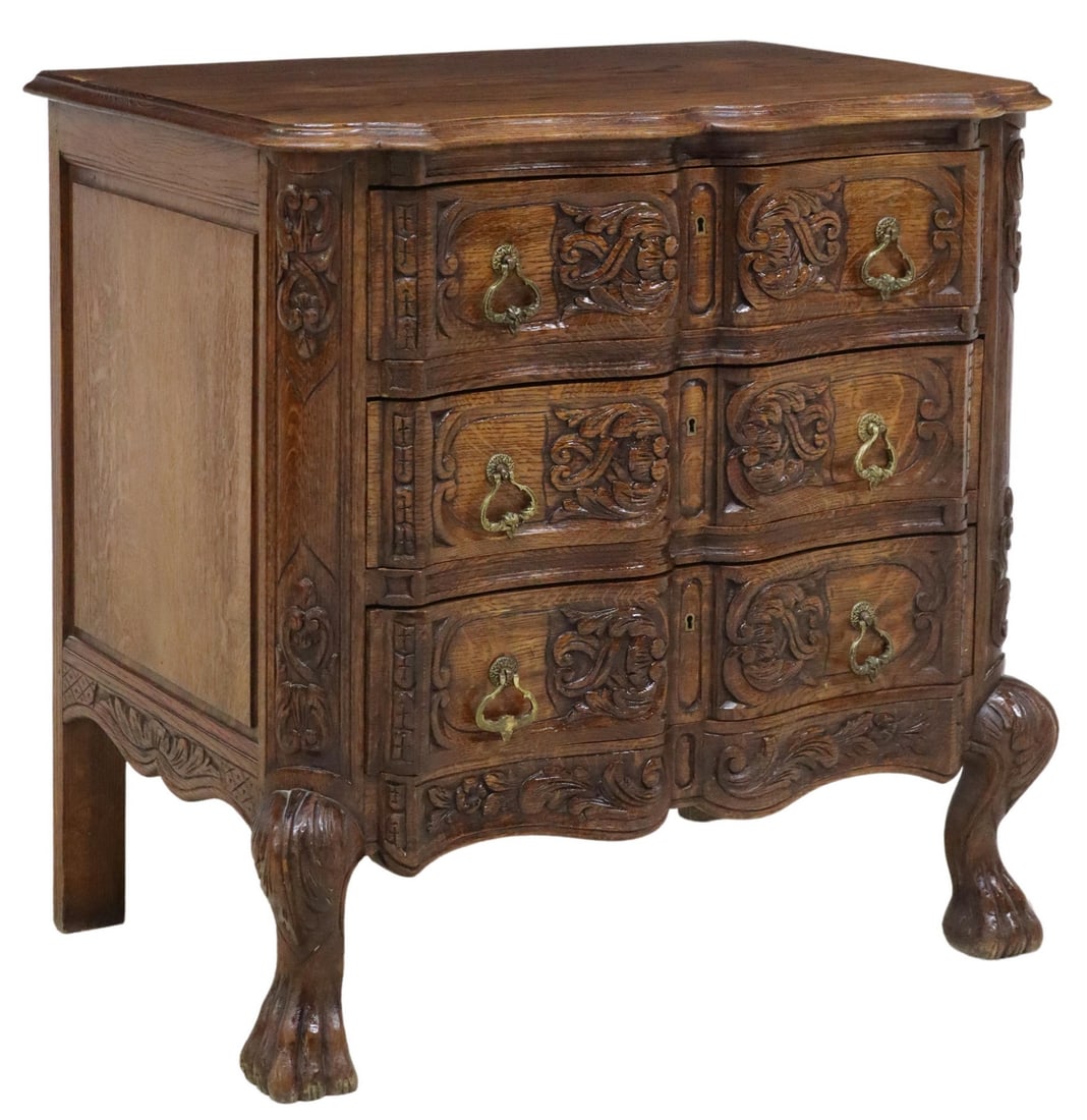 DIMINUTIVE FRENCH CARVED OAK COMMODE EN ARBALETE (1 of 5)