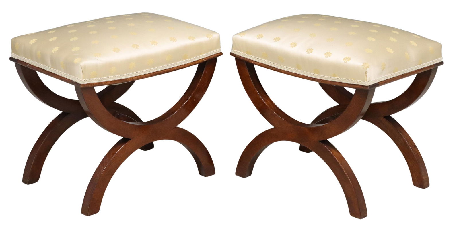 (2) FRENCH UPHOLSTERED MAHOGANY CURULE STOOLS (1 of 4)