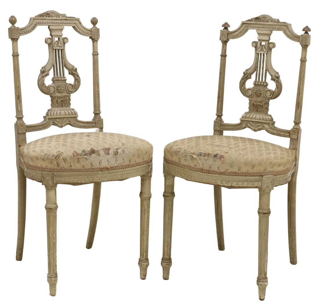 2) FRENCH LOUIS XVI STYLE PAINTED LYRE-BACK CHAIRS (1 of 3)