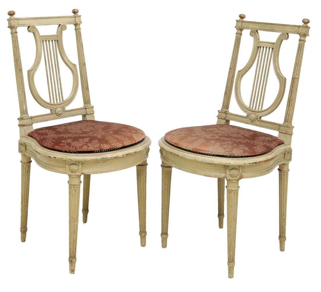 2) FRENCH LOUIS XVI STYLE PAINTED LYRE-BACK CHAIRS (1 of 3)