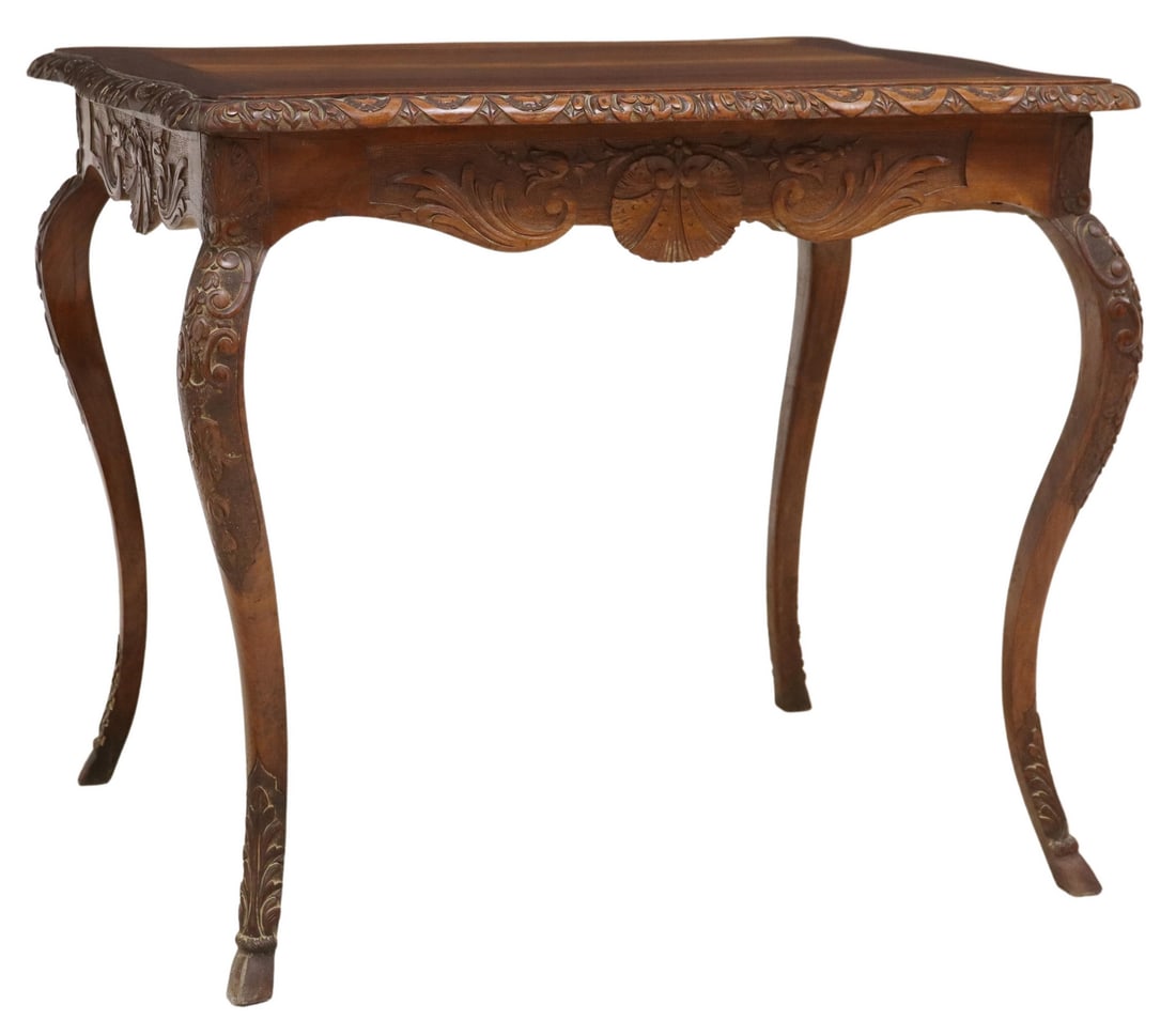 FRENCH LOUIS XV STYLE CARVED WALNUT TABLE (1 of 4)