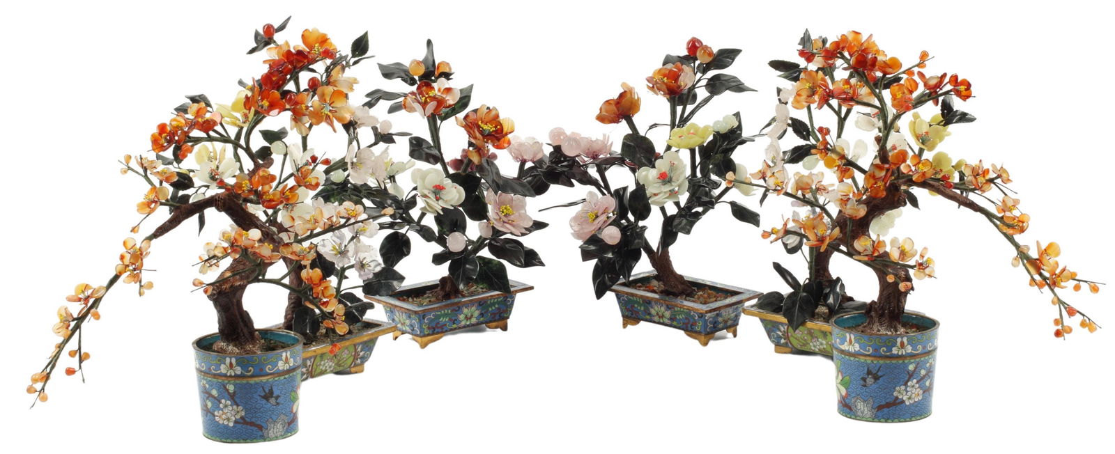 (6) CHINESE STONE FLOWER TREES CLOISONNE PLANTERS (1 of 4)