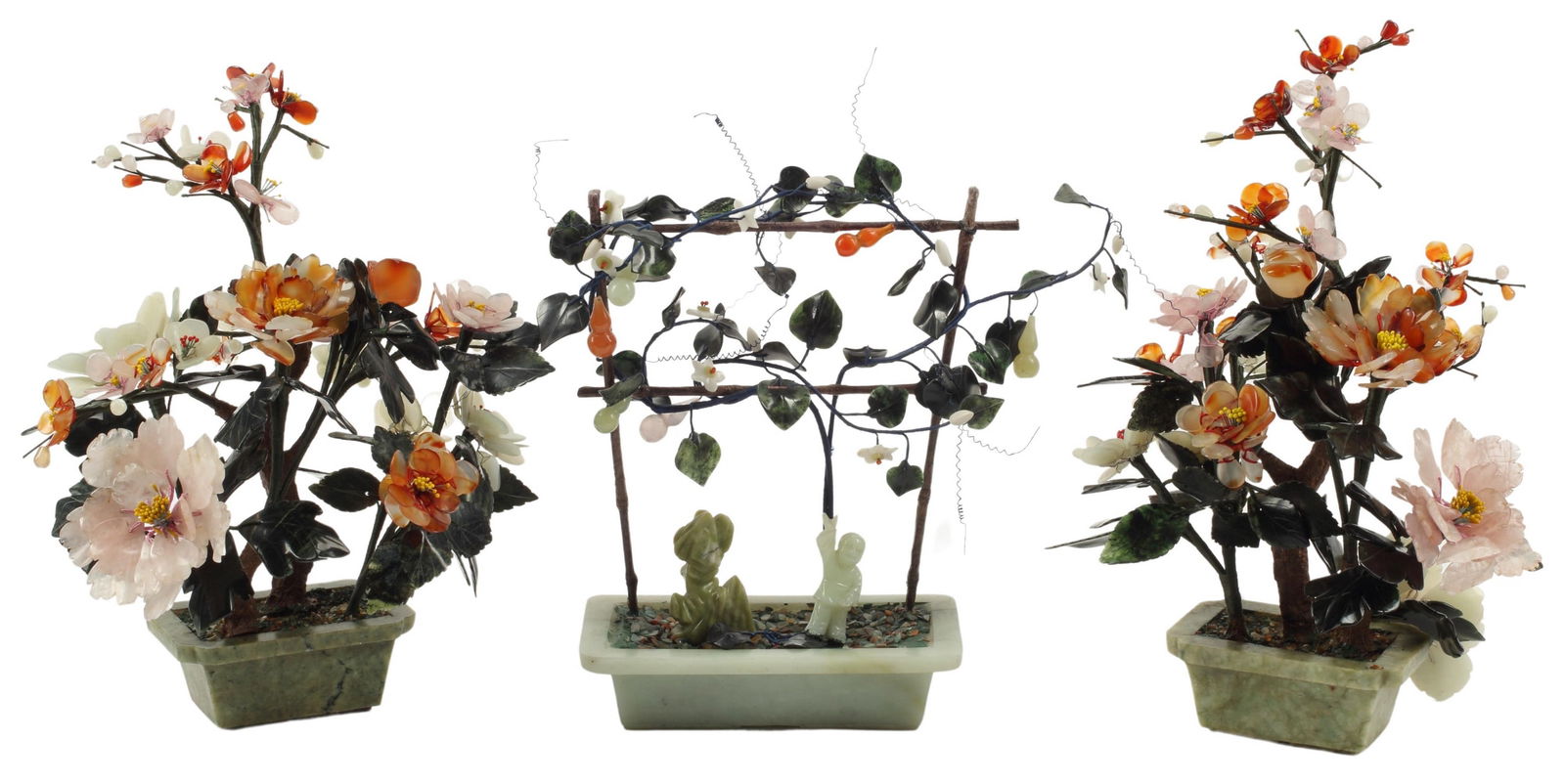 (3) CHINESE STONE FLOWER TREES HARDSTONE PLANTERS (1 of 4)