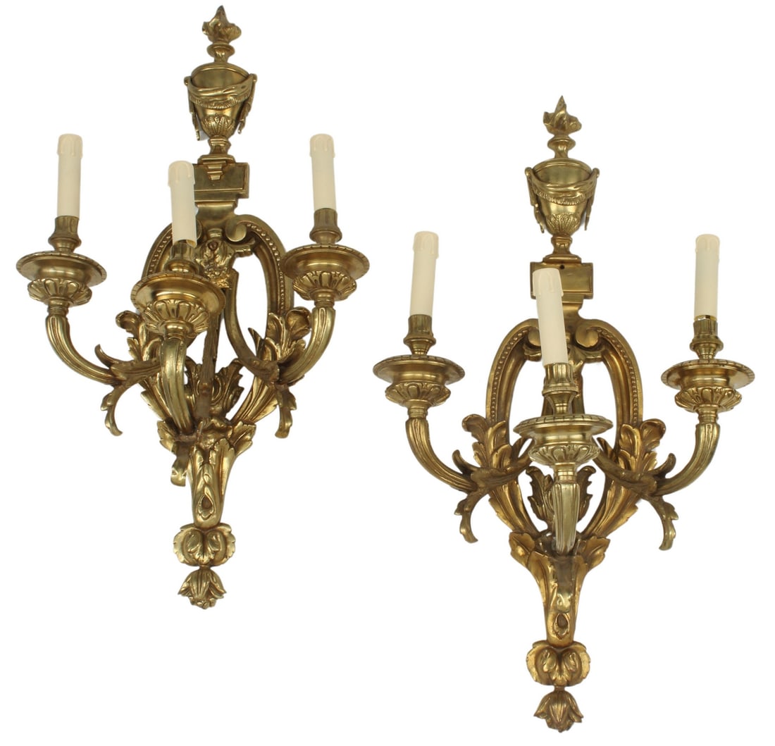(2) LOUIS XVI STYLE ORMOLU THREE-LIGHT SCONCES (1 of 4)