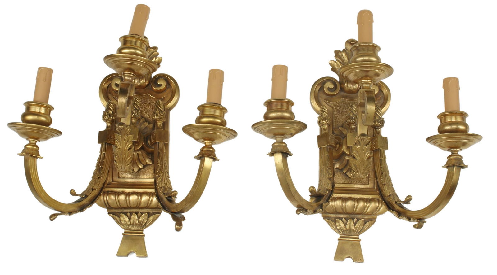 (2) REGENCE STYLE ORMOLU THREE-LIGHT SCONCES (1 of 4)