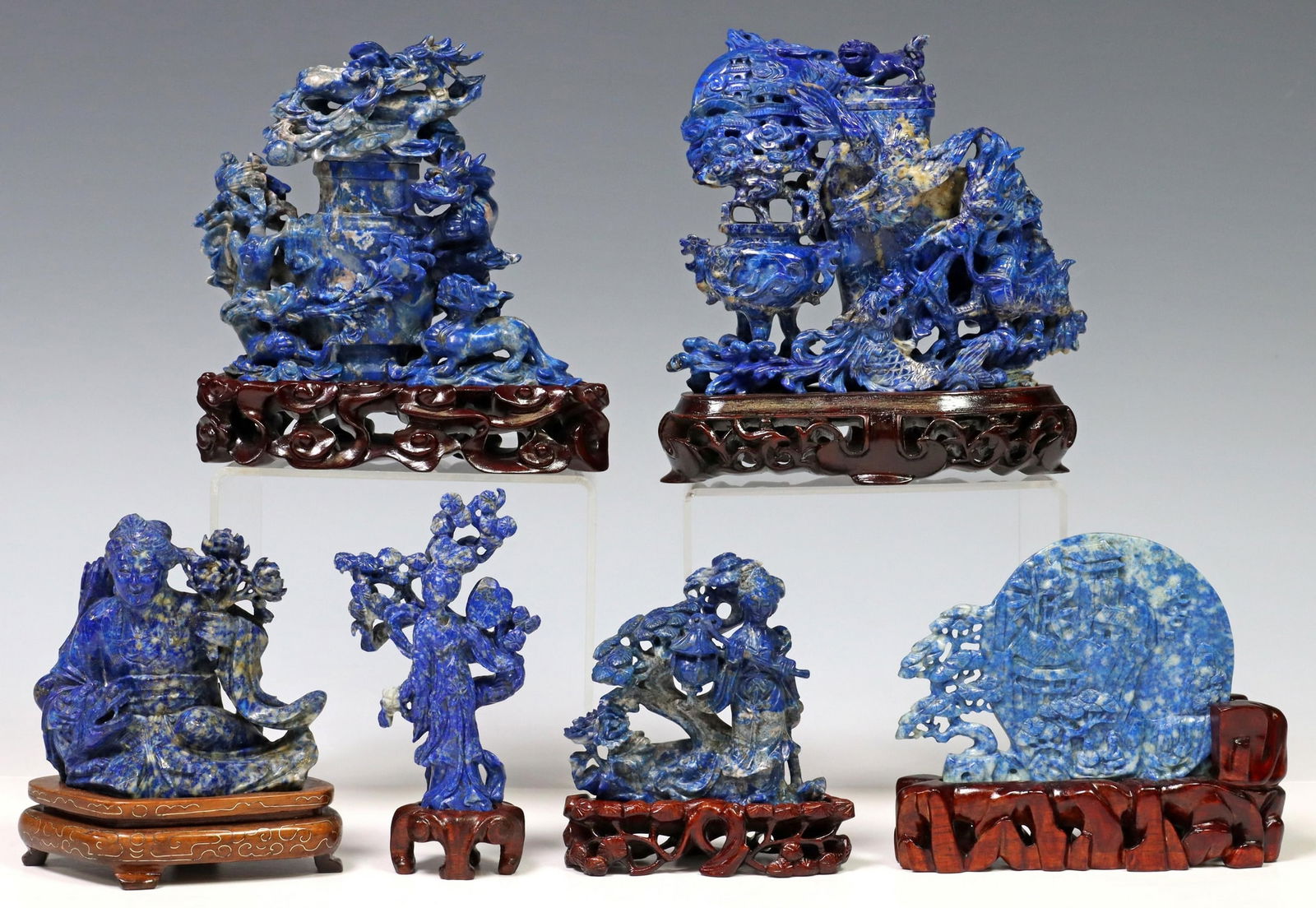 (6) CHINESE CARVED BLUE HARDSTONE CABINET FIGURES (1 of 8)