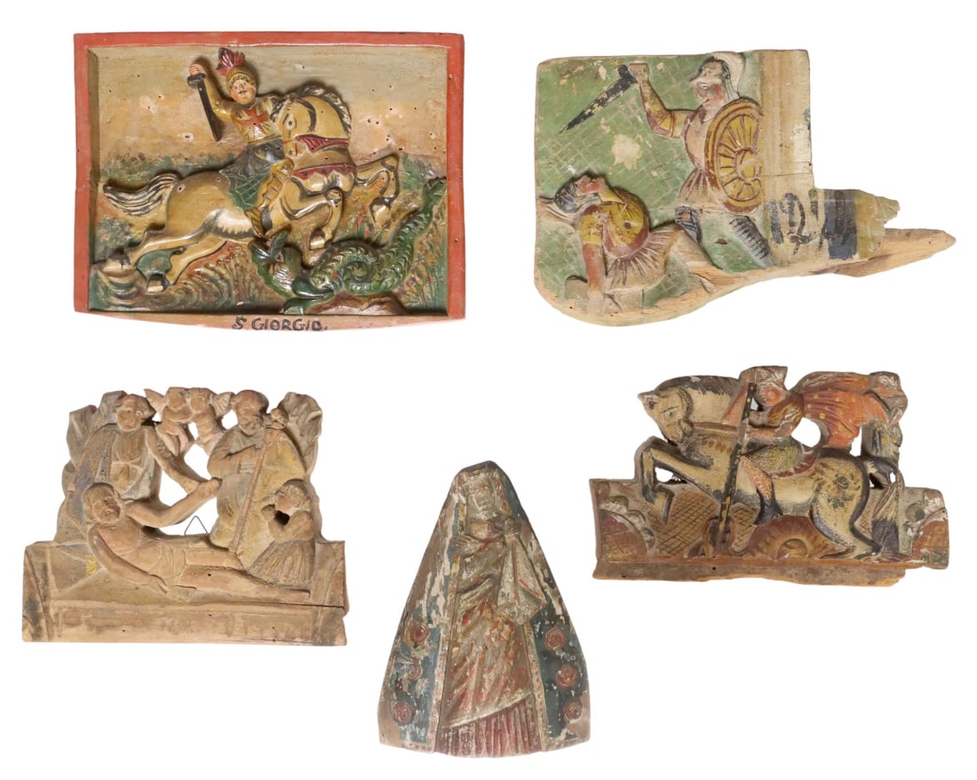5)SICILIAN CARVED & PAINTED ARCHITECTURAL ELEMENTS (1 of 5)