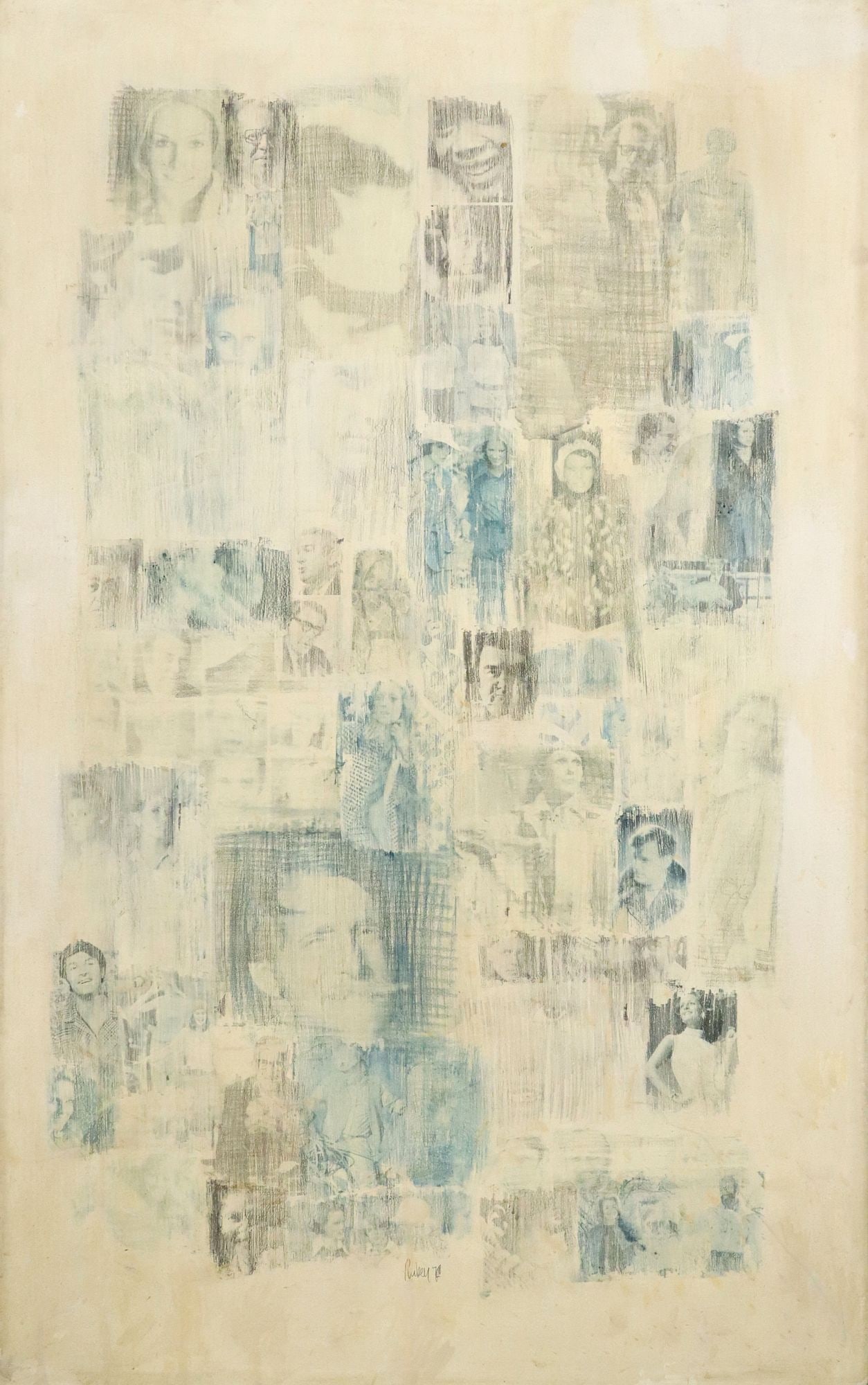 LEONARD RUBEN (TX, B.1921) MIXED MEDIA COLLAGE, 'FACES' (1 of 4)