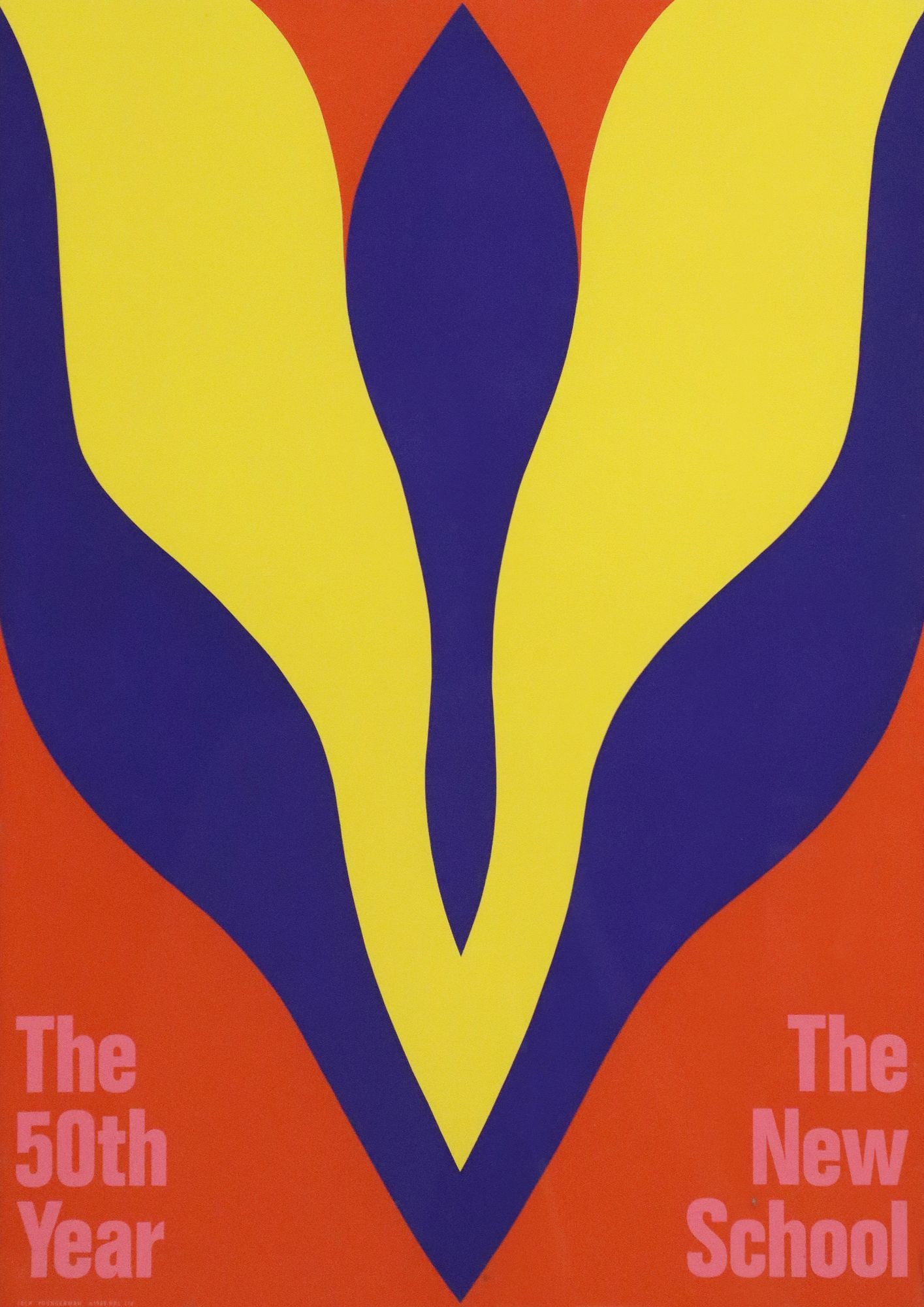 AFTER JACK YOUNGERMAN (D.2020) LITHOGRAPH 'THE NEW SCHOOL': Framed lithograph on paper, "The 50th Year, The New School," after Jack Youngerman (American, 1926-2020), copyright 1969, chip to glass at bottom right corner, some small wrinkles to paper n