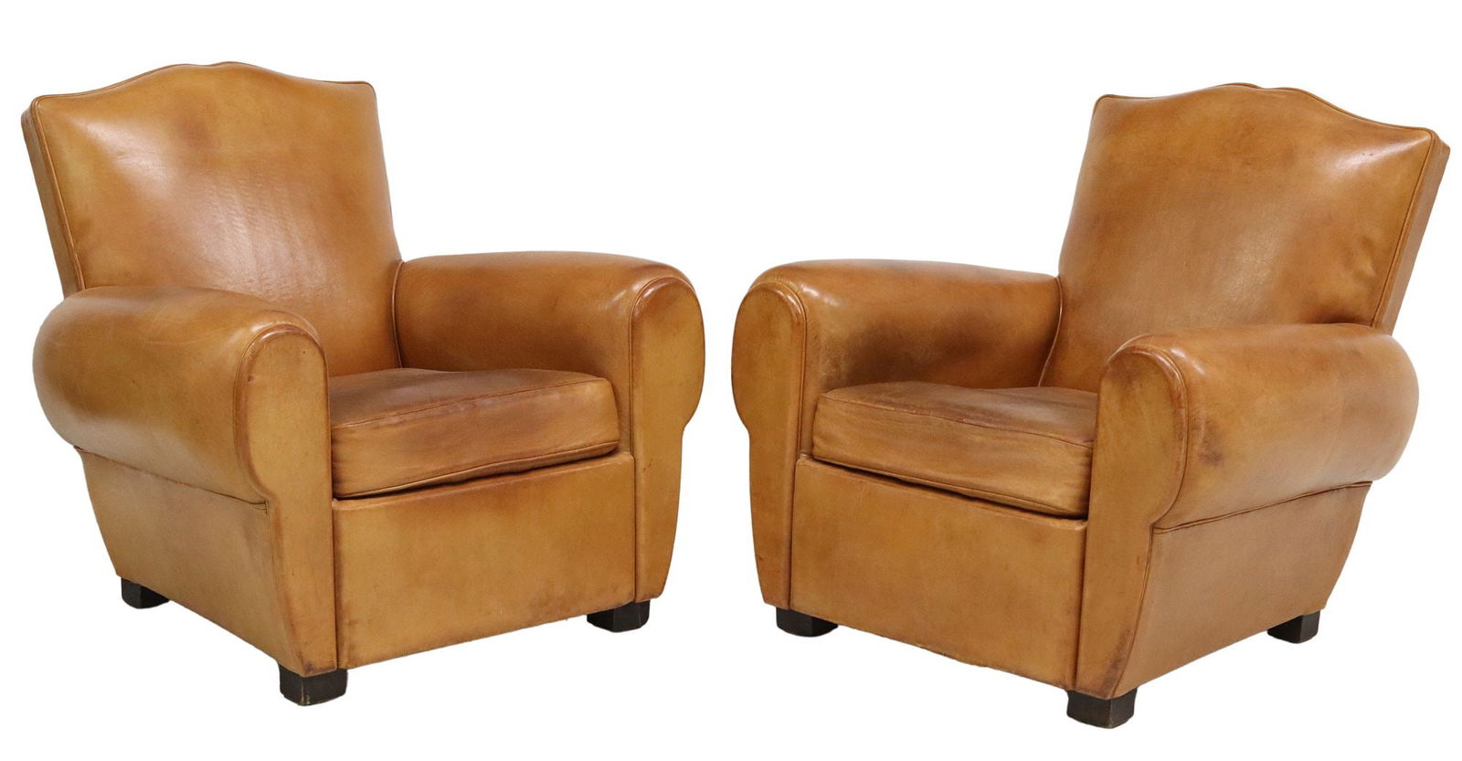 (2) FRENCH ART DECO STYLE LEATHER CLUB CHAIRS (1 of 3)