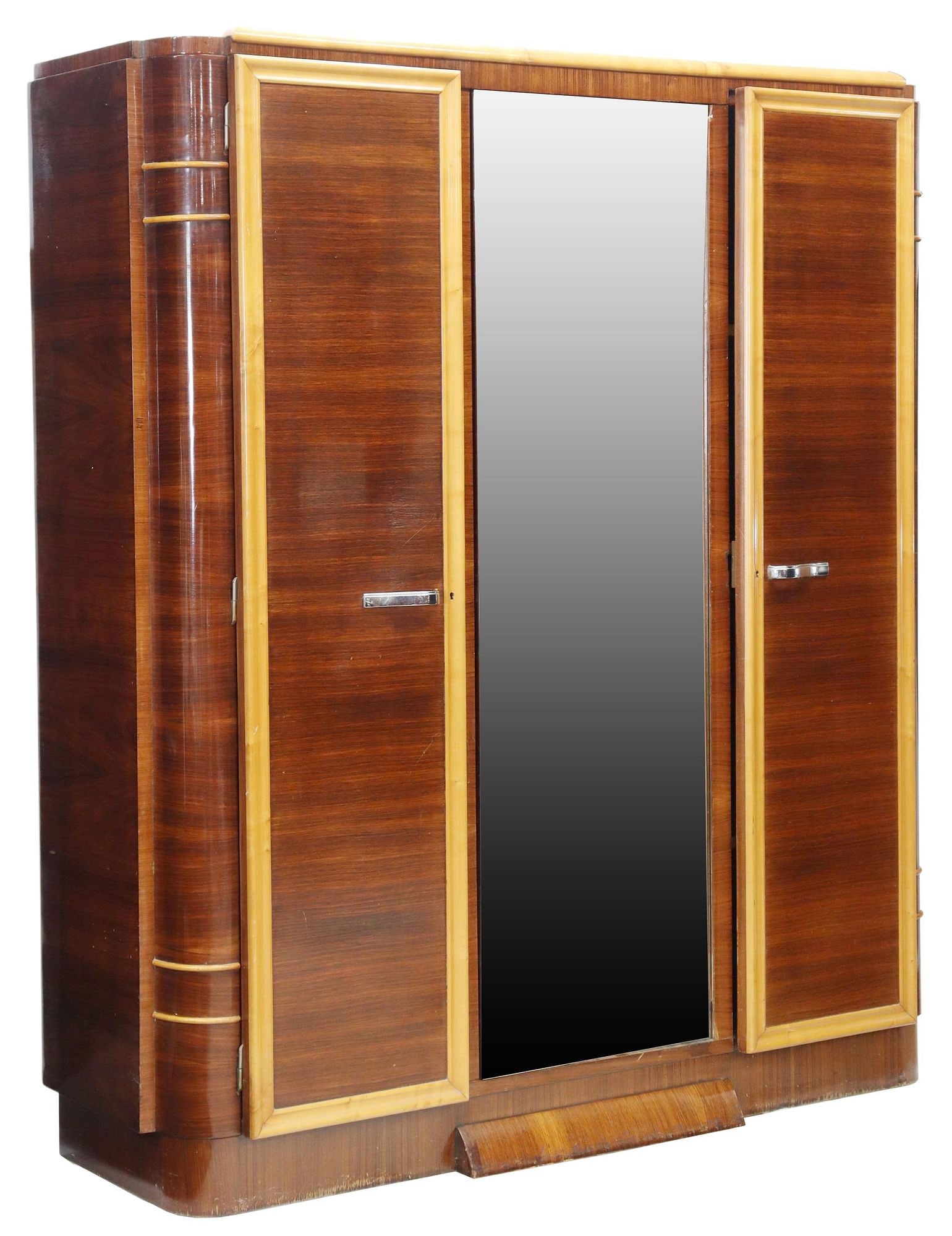 ART DECO ROSEWOOD & MAPLE MIRRORED TRIPLE ARMOIRE (1 of 5)