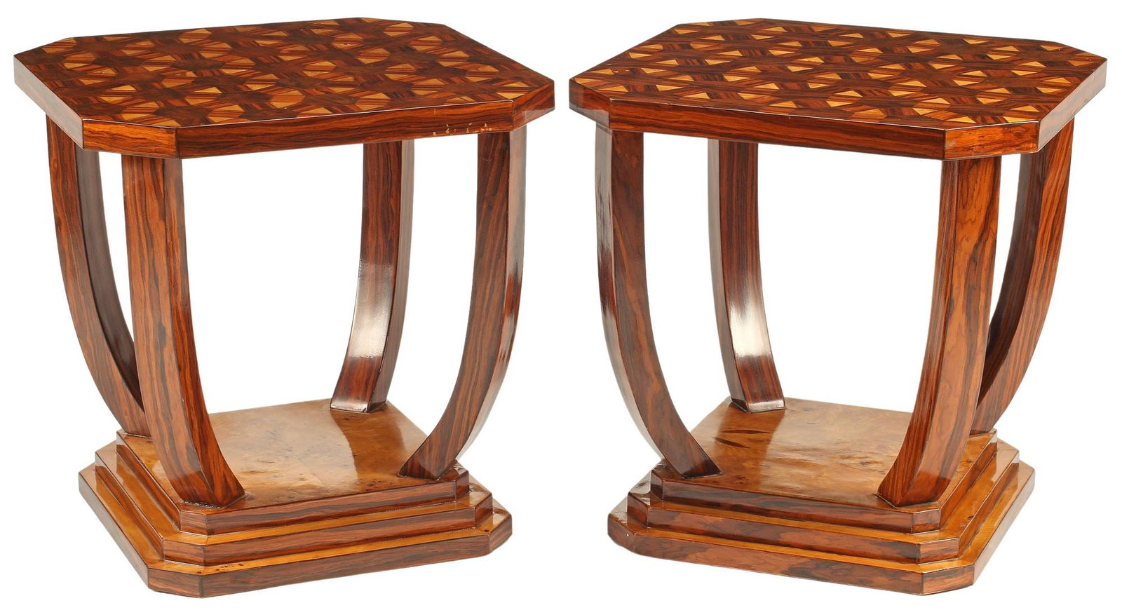 (2) ART DECO STYLE PARQUETRY INLAID SQUARE SIDE TABLES (1 of 4)