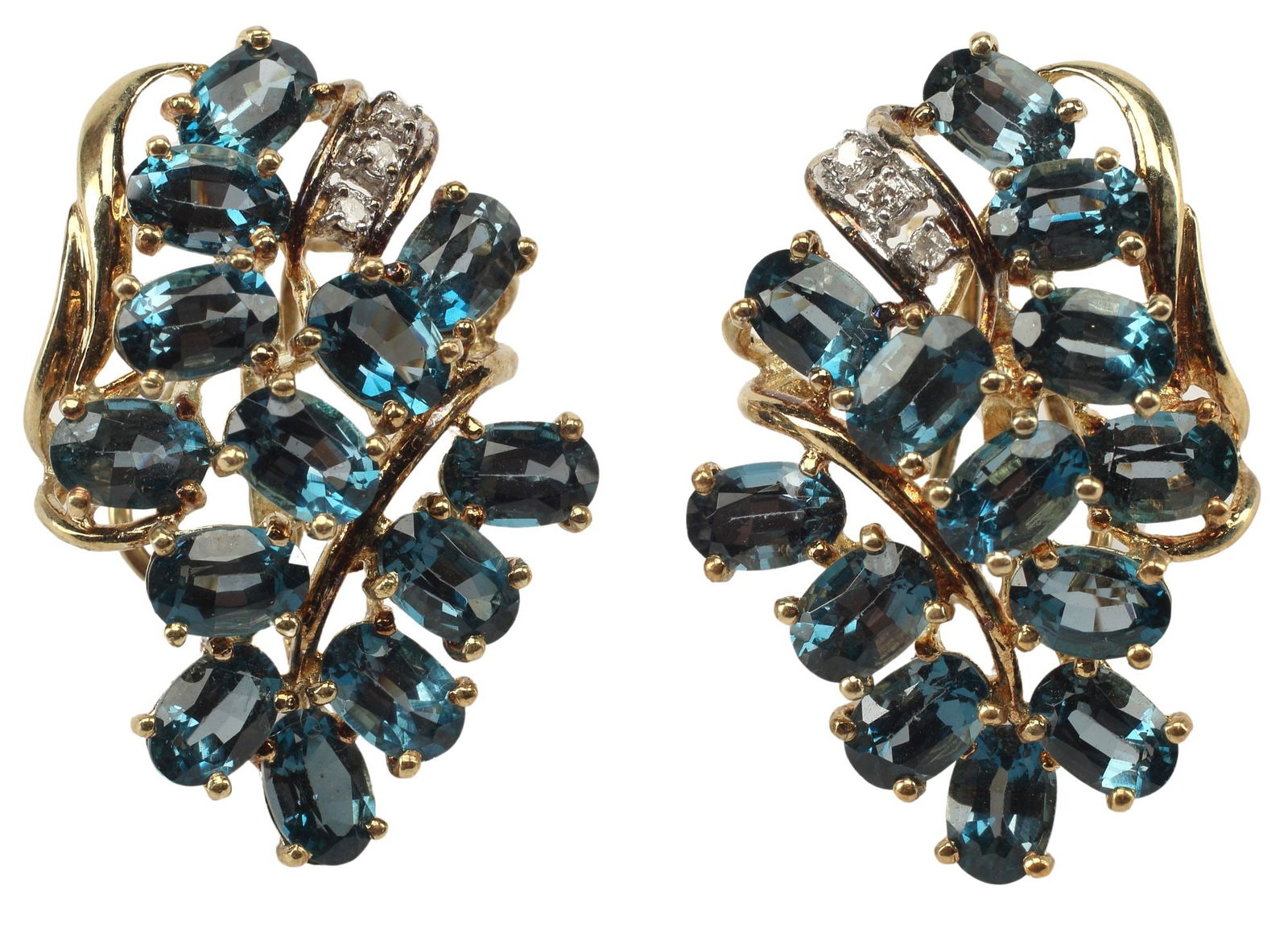 (PAIR) ESTATE 14KT YELLOW GOLD LONDON BLUE TOPAZ & DIAMOND EARRINGS (1 of 3)