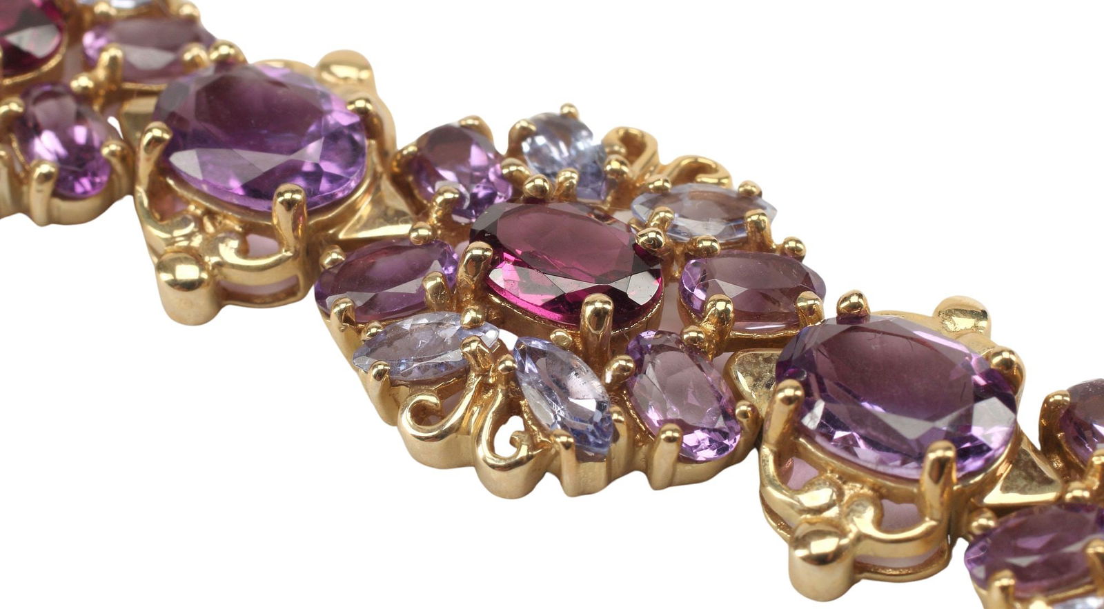ESTATE DESIGNER CLYDE DUNEIER 10KT GOLD AMETHYST & RHODOLITE BRACELET (1 of 4)