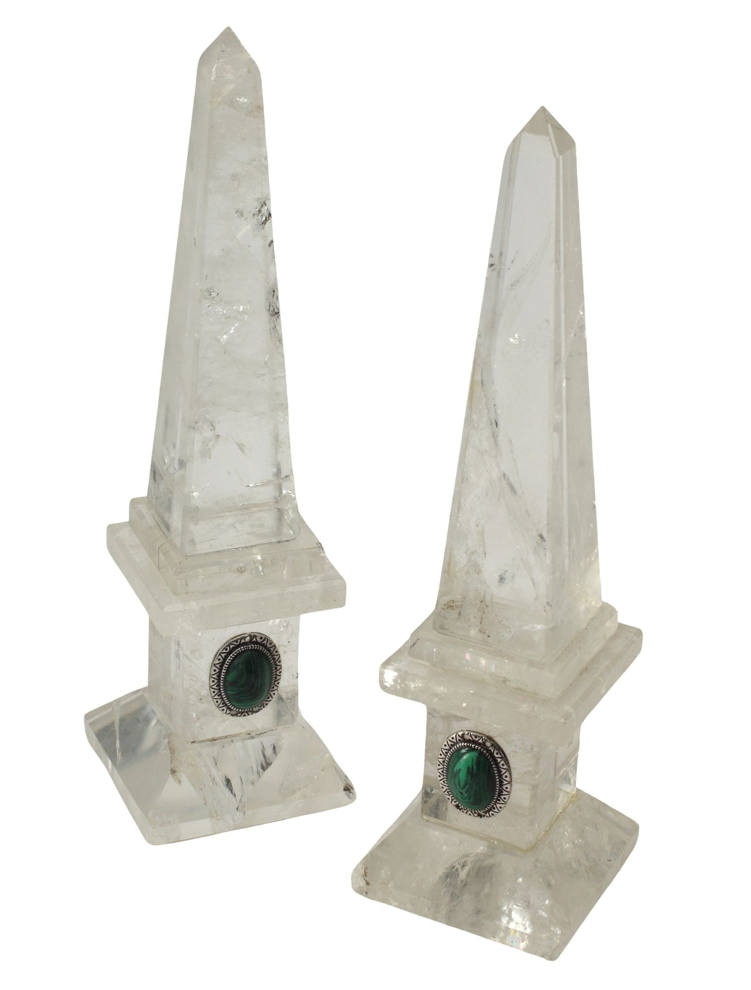 (PR) ESTATE ROCK CRYSTAL GREEN STONE MOUNTED OBELISKS (1 of 3)