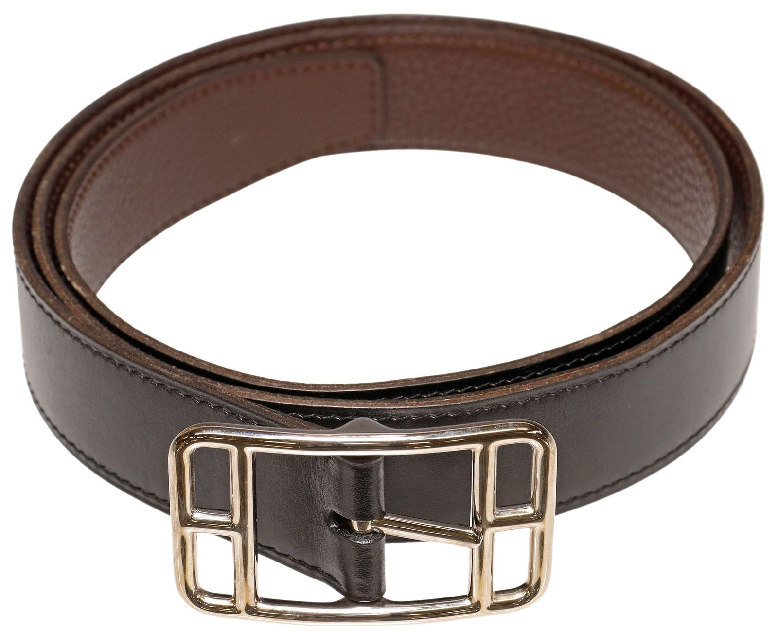 HERMES REVERSIBLE BLACK & BROWN LEATHER BELT (1 of 8)