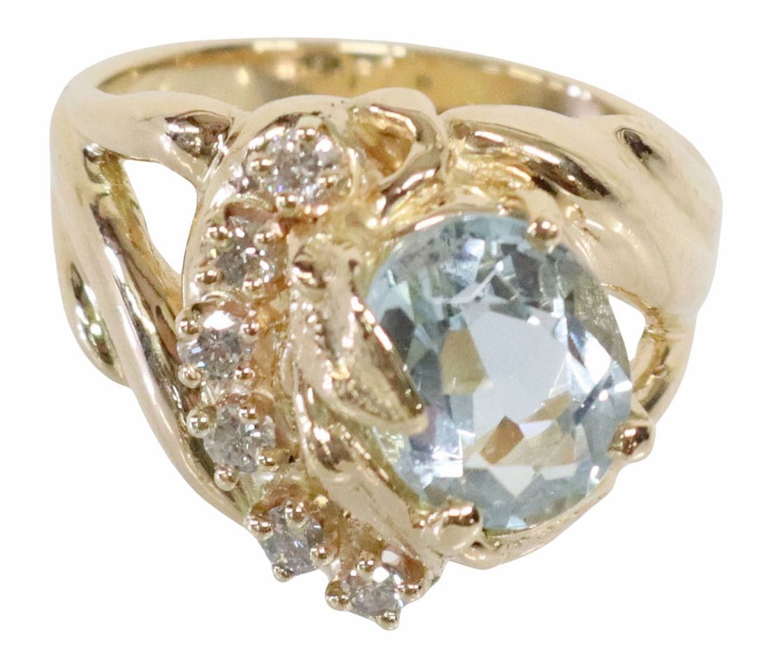 ESTATE 14KT GOLD, AQUAMARINE & DIAMOND RING (1 of 5)