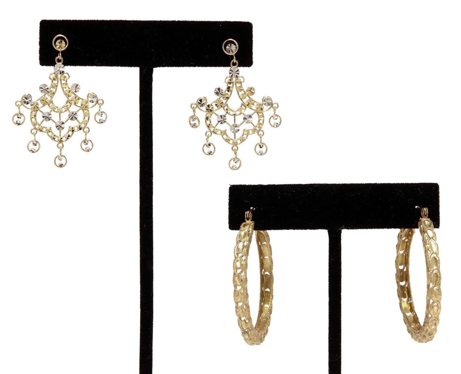 (2) ESTATE 10KT GOLD HOOP & 14KT GOLD CHANDELIER EARRINGS (1 of 5)