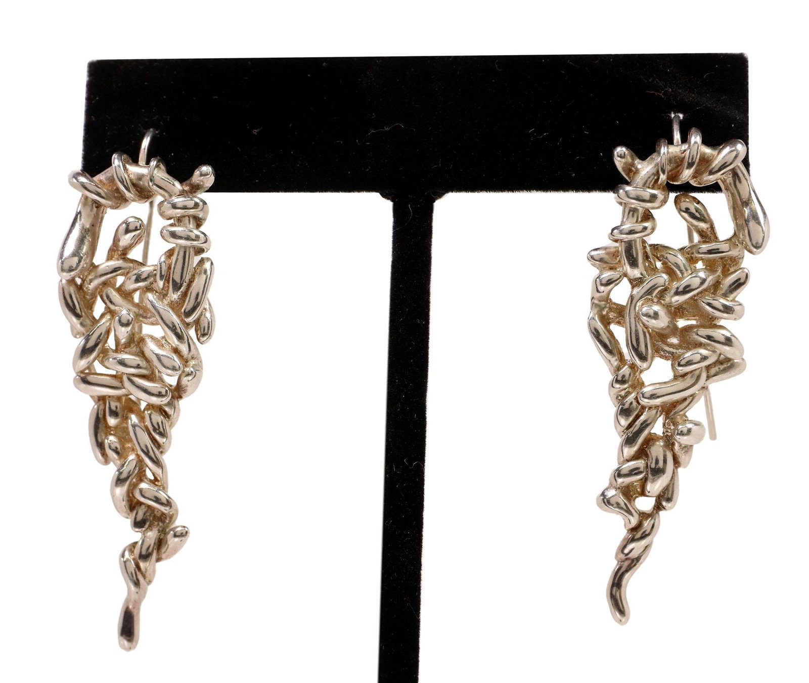 SERGIO BUSTAMANTE (B.1949) 'SAN PETERSBURGO' STERLING EARRINGS: (pair) Estate modernist sterling silver "San Petersburgo" earrings, signed Sergio Bustamante (Tonala, Mexico, b.1949), marked 925 GA39 MEX, accompanied by branded box and certificate of