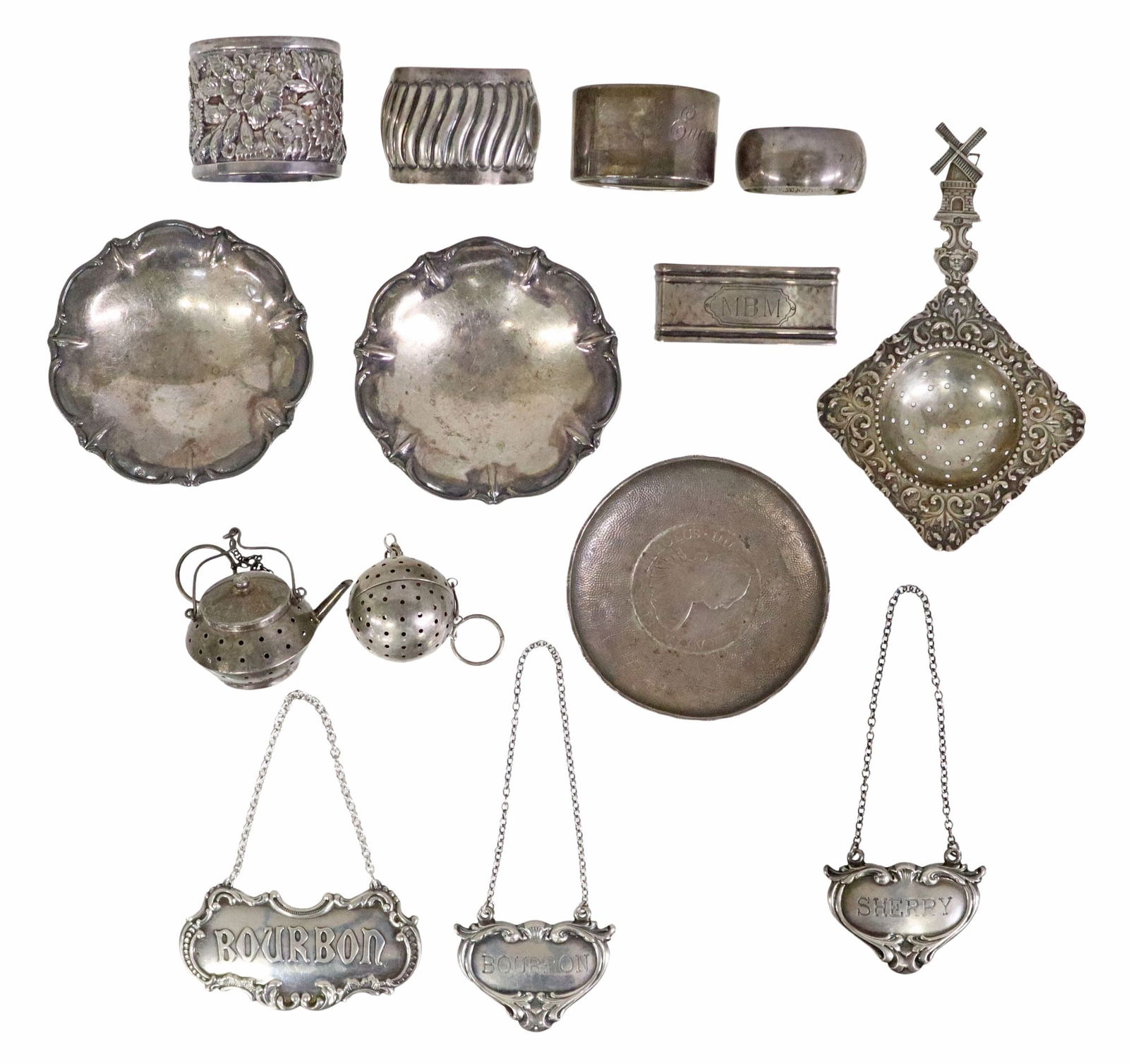 (14) STERLING TABLEWARE, NAPKIN RINGS, TEA STRAINERS, ETC., 6.55 OZT (1 of 11)