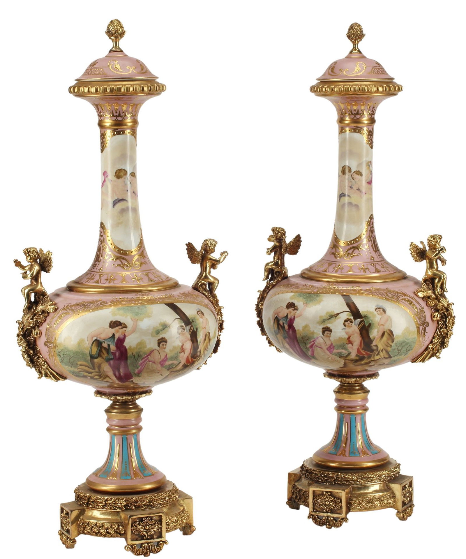 (2) SEVRES STYLE ORMOLU-MOUNTED PORCELAIN VASES (1 of 6)