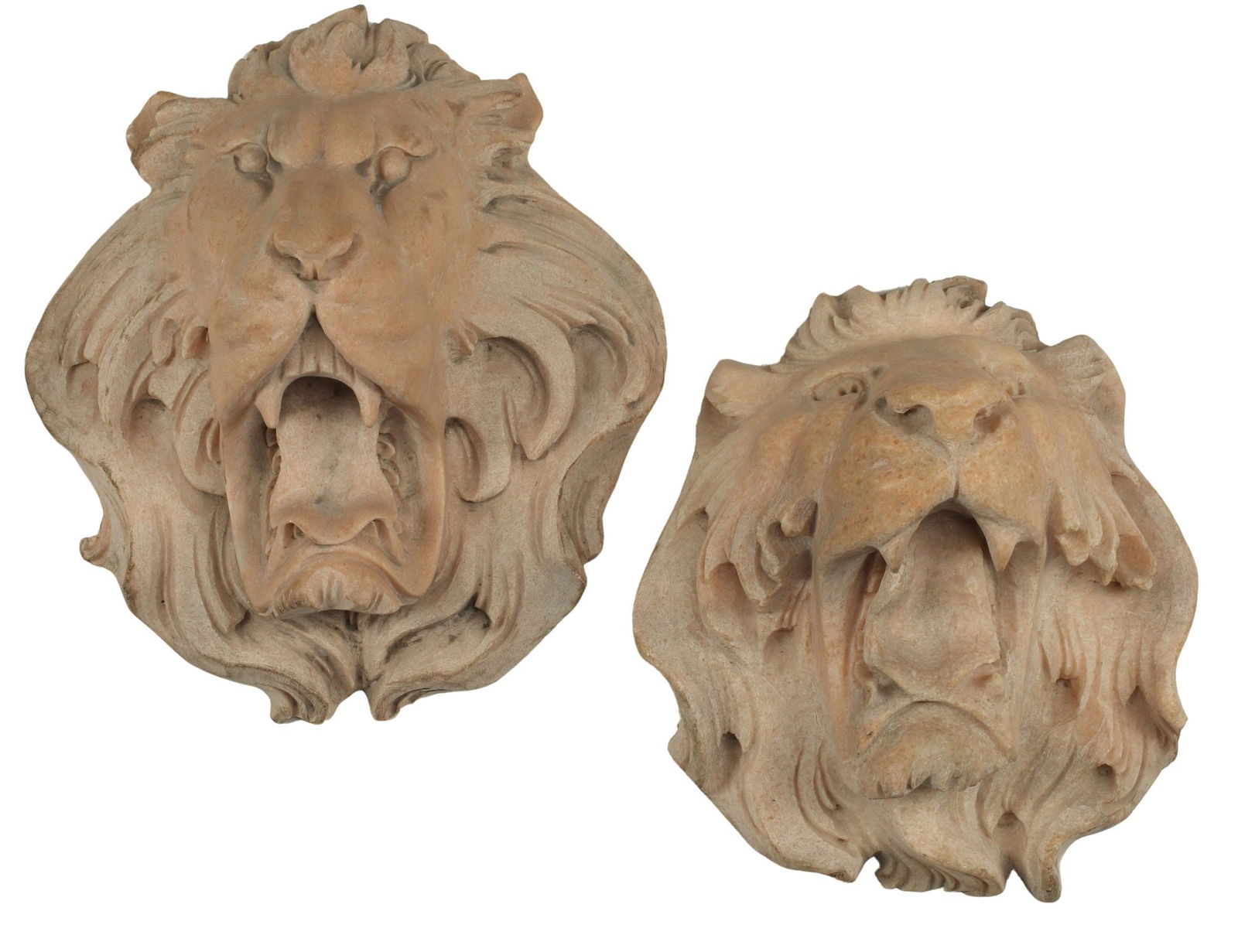 (2) ARCHITECTURAL CARVED MARBLE LION MASKS (1 of 4)