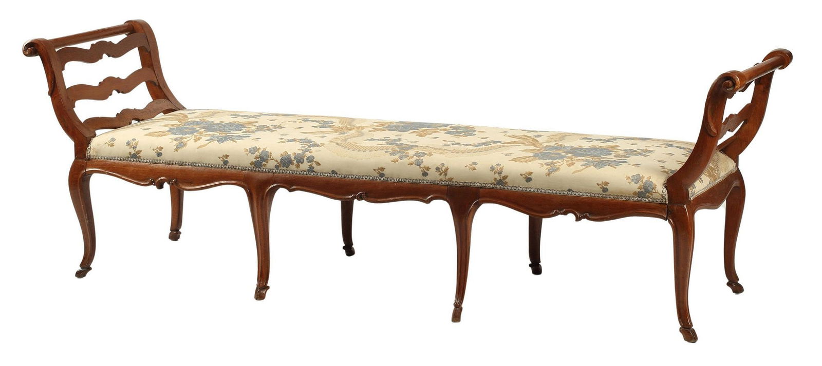 LARGE FRENCH PROVINCIAL OAK BENCH OR CHAISE, 85"L (1 of 4)