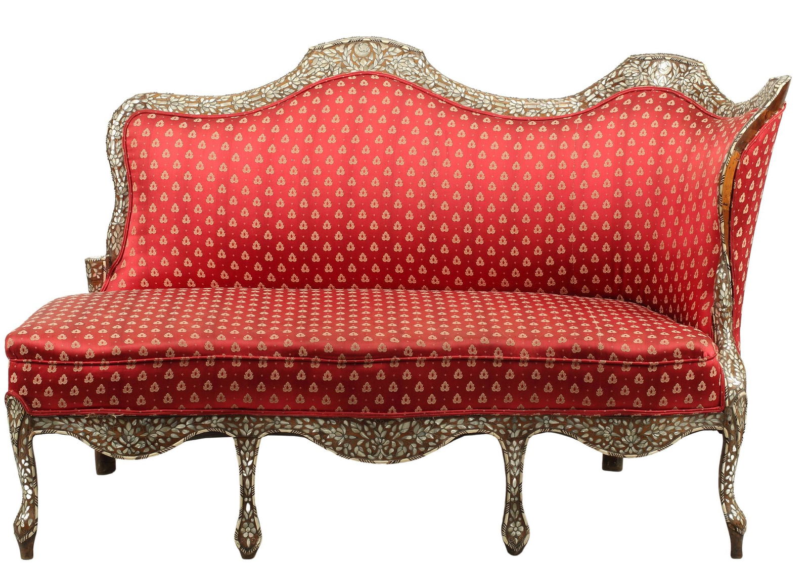 MOORISH STYLE SHELL INLAID & UPHOLSTERED SOFA (1 of 5)