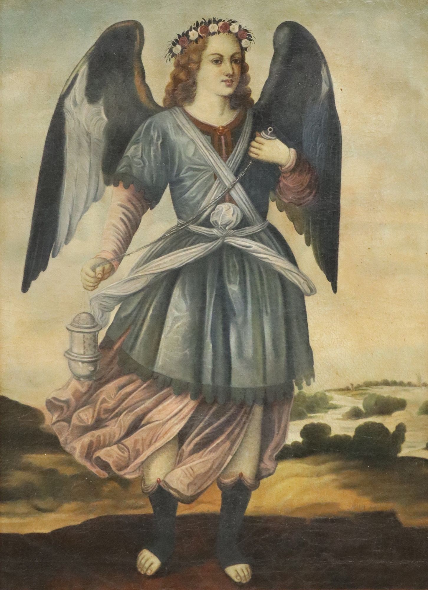 AFTER BARTOLOME ROMAN PAINTING El ARCANGEL SEATIEL CON INCENSARIO (1 of 3)